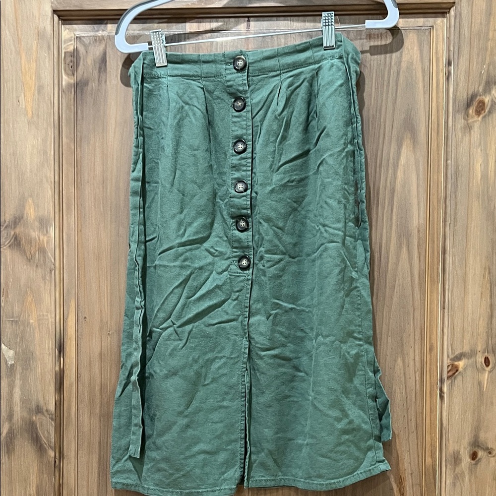 Button-Front Green Midi Skirt